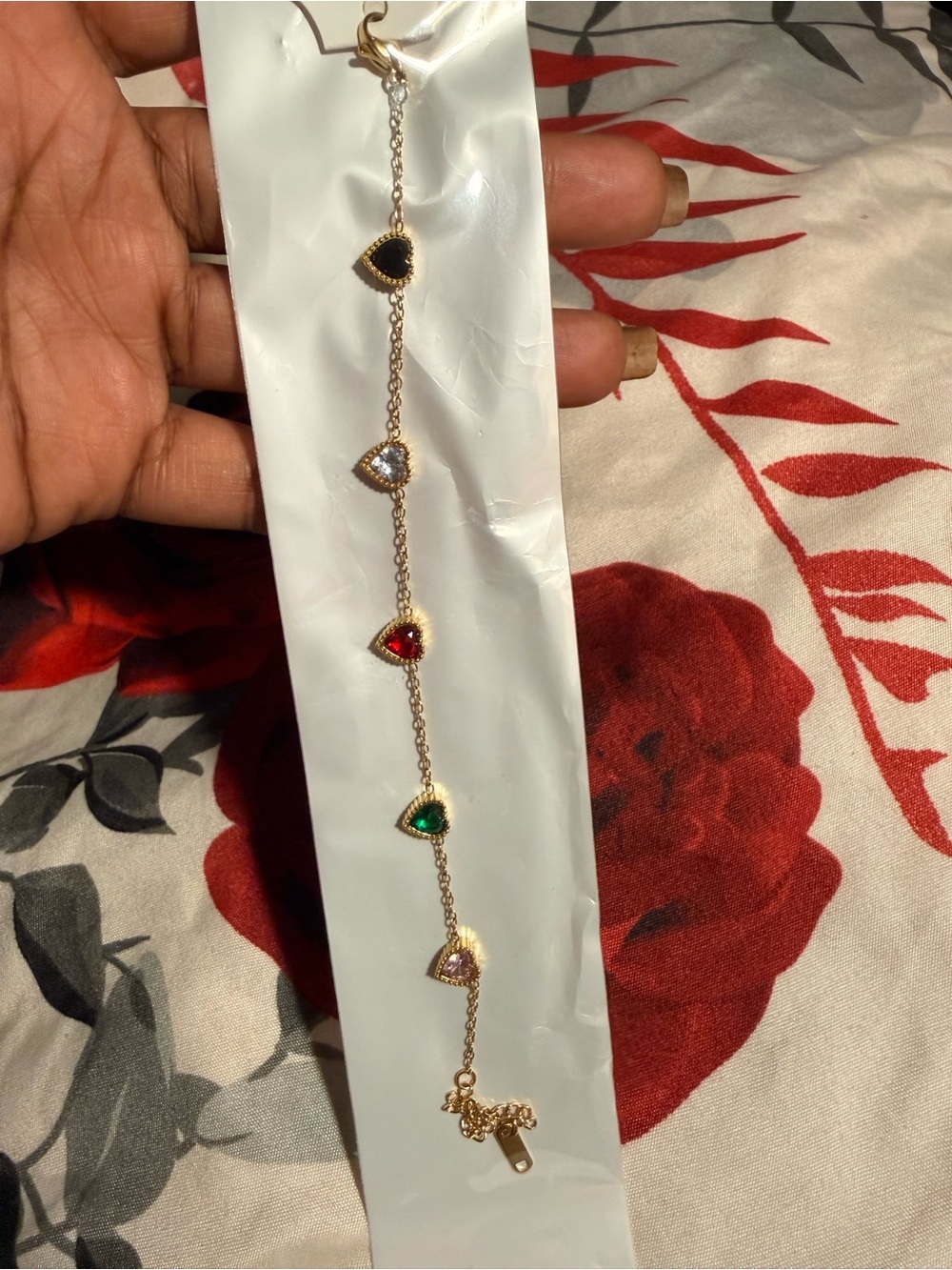 Gold Heart Station Bracelet with Multicolor Stones